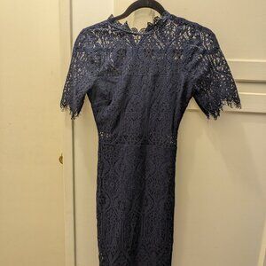 Lulus | Remarkable Navy Blue Sheer Lace Short Sleeve Mini Dress